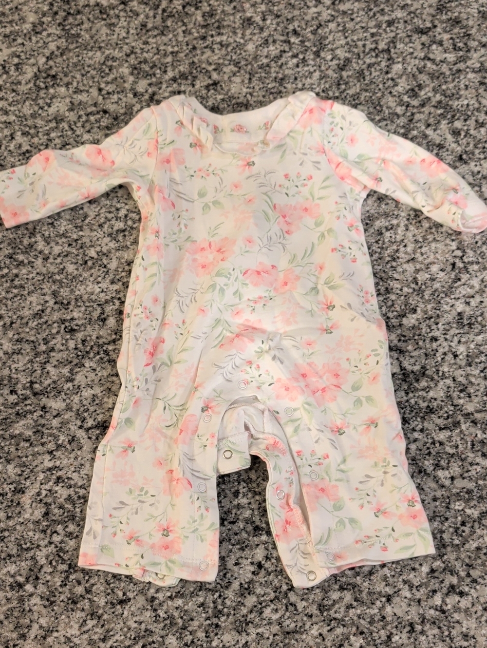 Little Me Pink and Green Floral Long-Sleeve Romper